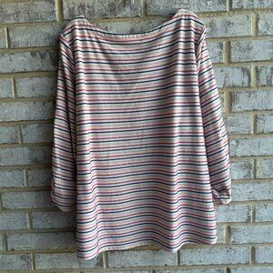 Talbots 3/4 Sleeve Boatneck Cotton Blend Multicolor Striped Shirt Size 3X